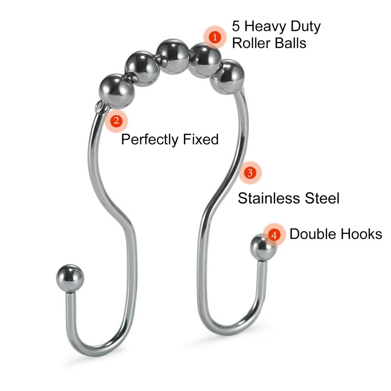 Goowin Shower Curtain Hooks, 12 Pcs Shower Curtain Rings, Stainless Steel Silver Shower Curtain Hooks Rings Rust Proof, Smooth Sliding Anti-Drop Double Shower Hooks for Shower Curtain, Rods (Chrome) - Image 4
